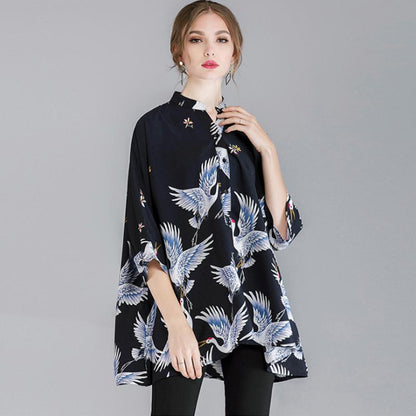 Print Loose Polyester Women Plus Size Shirt
