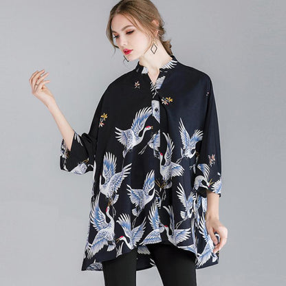 Print Loose Polyester Women Plus Size Shirt