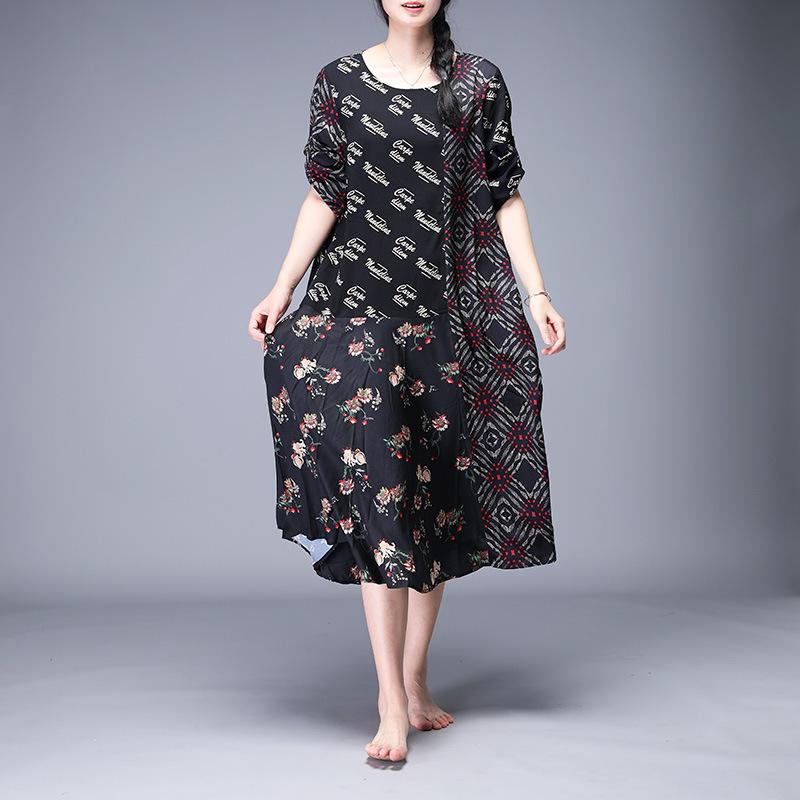 Print Mulberry Silk Spliced Irregular Dress