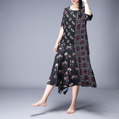 Print Mulberry Silk Spliced Irregular Dress