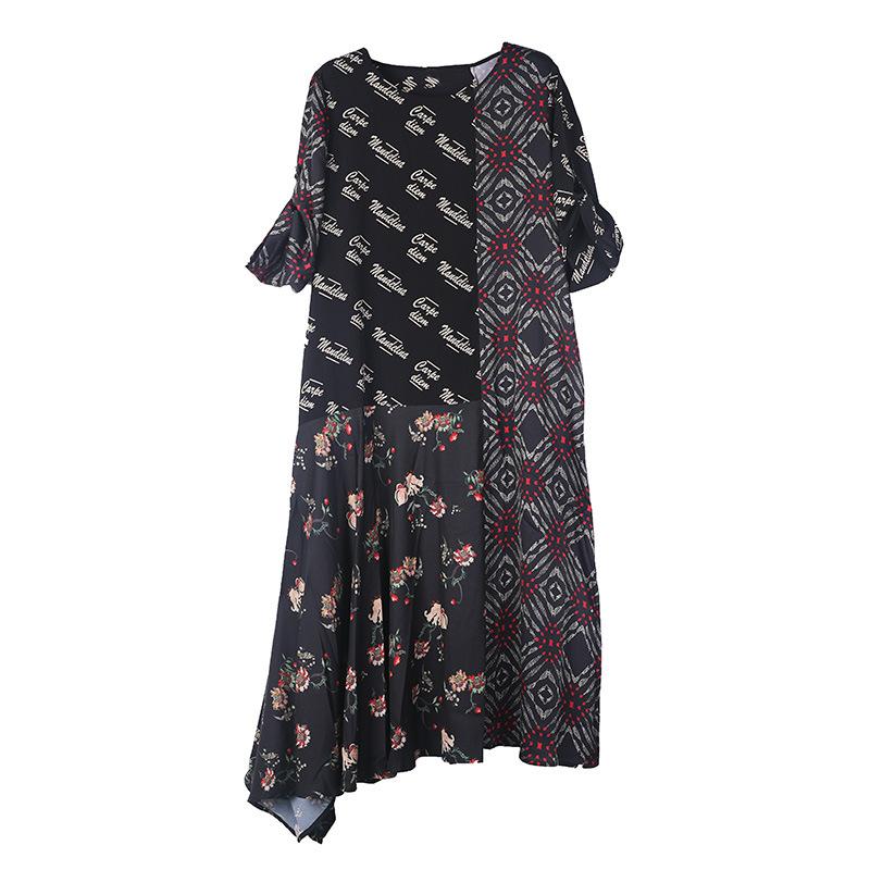 Print Mulberry Silk Spliced Irregular Dress