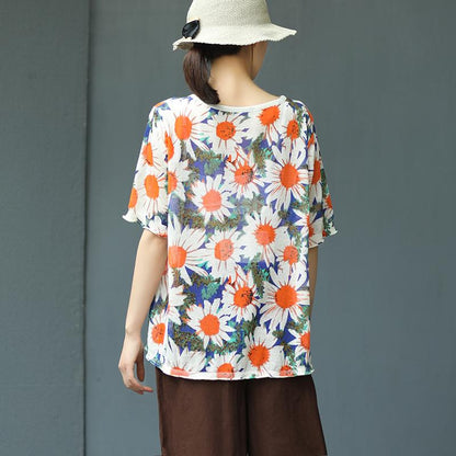 Print Plant Floral Half Sleeve Blouse