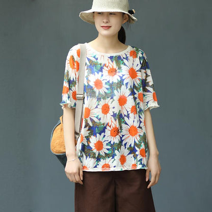 Print Plant Floral Half Sleeve Blouse