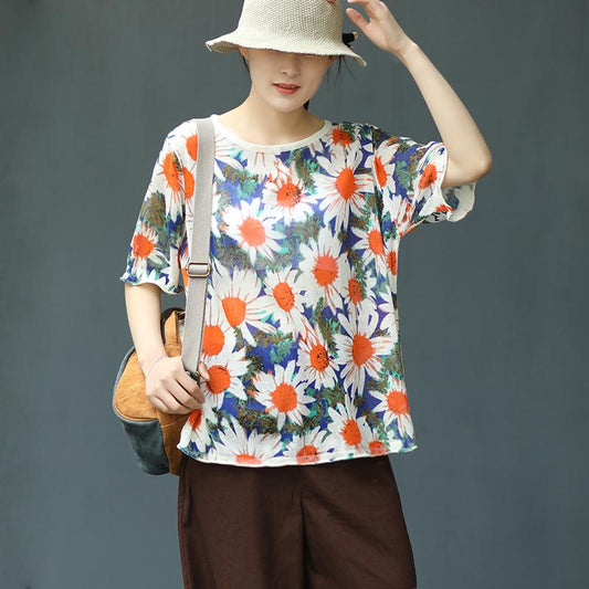 Print Plant Floral Half Sleeve Blouse
