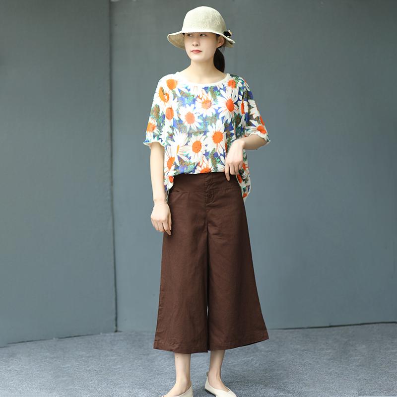 Print Plant Floral Half Sleeve Blouse