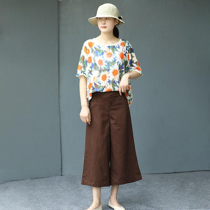 Print Plant Floral Half Sleeve Blouse