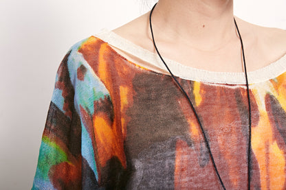 Print Retro Cotton Linen Round Neck Blouse