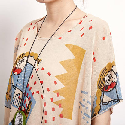 Print Round Neck Short Sleeve Blouse