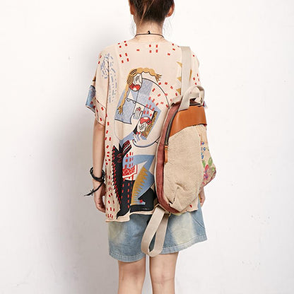 Print Round Neck Short Sleeve Blouse