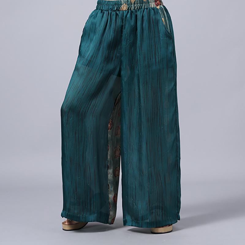 Print Short Sleeve Blouse And Wide Leg Pants