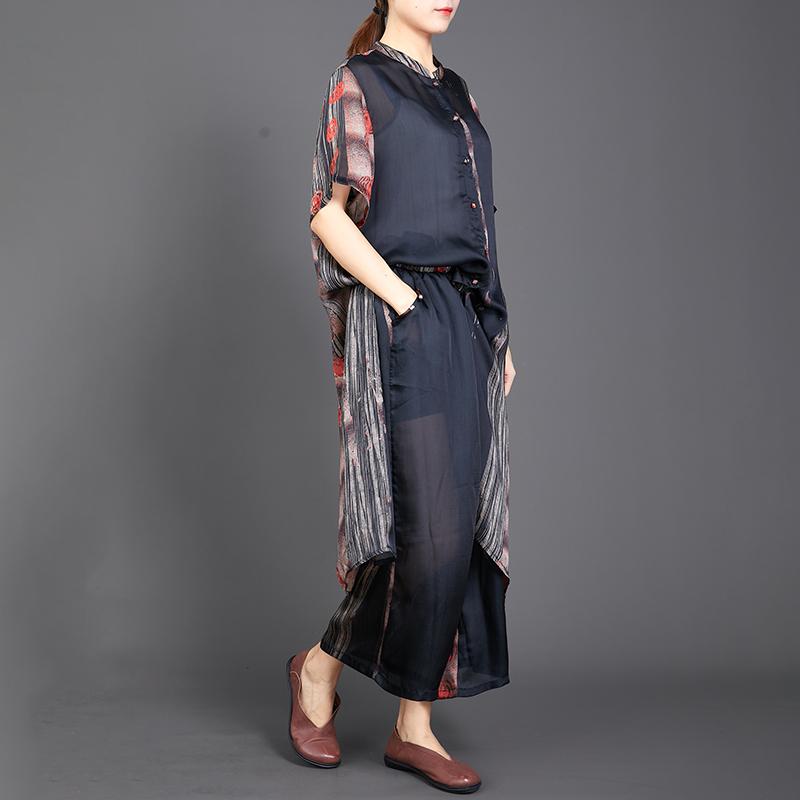 Print Short Sleeve Blouse And Wide Leg Pants