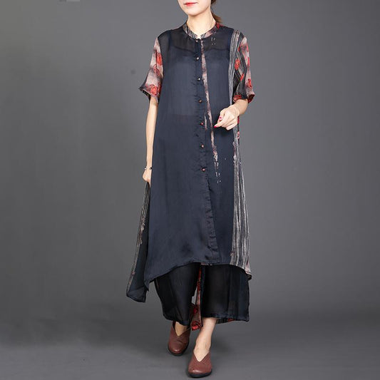 Print Short Sleeve Blouse And Wide Leg Pants