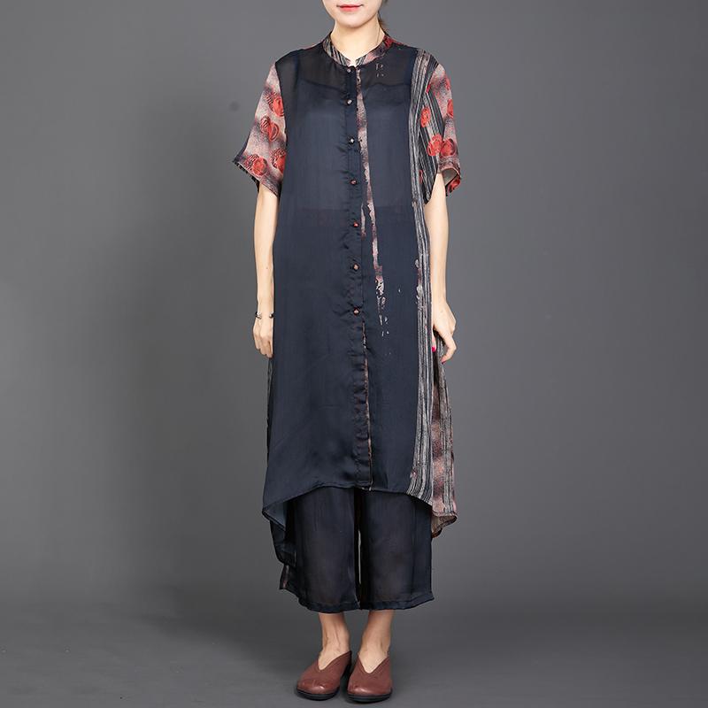 Print Short Sleeve Blouse And Wide Leg Pants