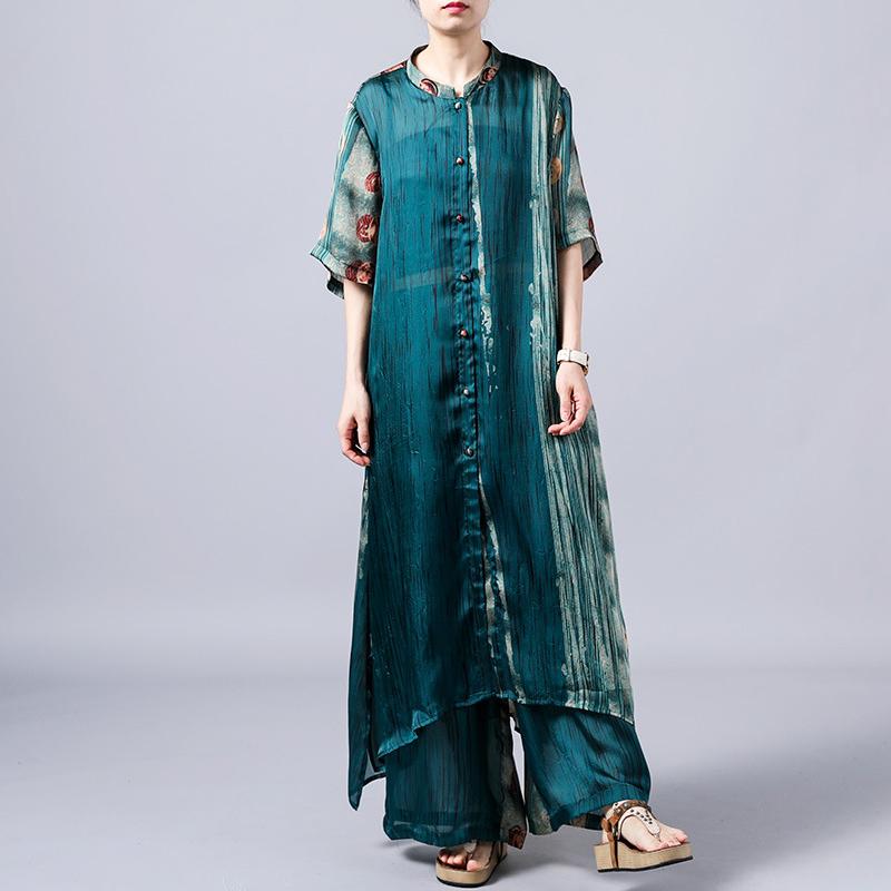 Print Short Sleeve Blouse And Wide Leg Pants