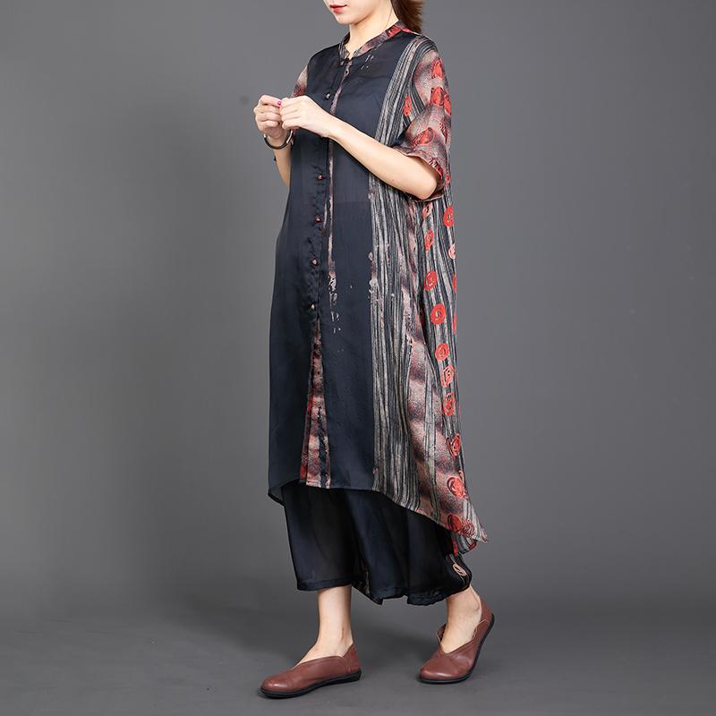 Print Short Sleeve Blouse And Wide Leg Pants