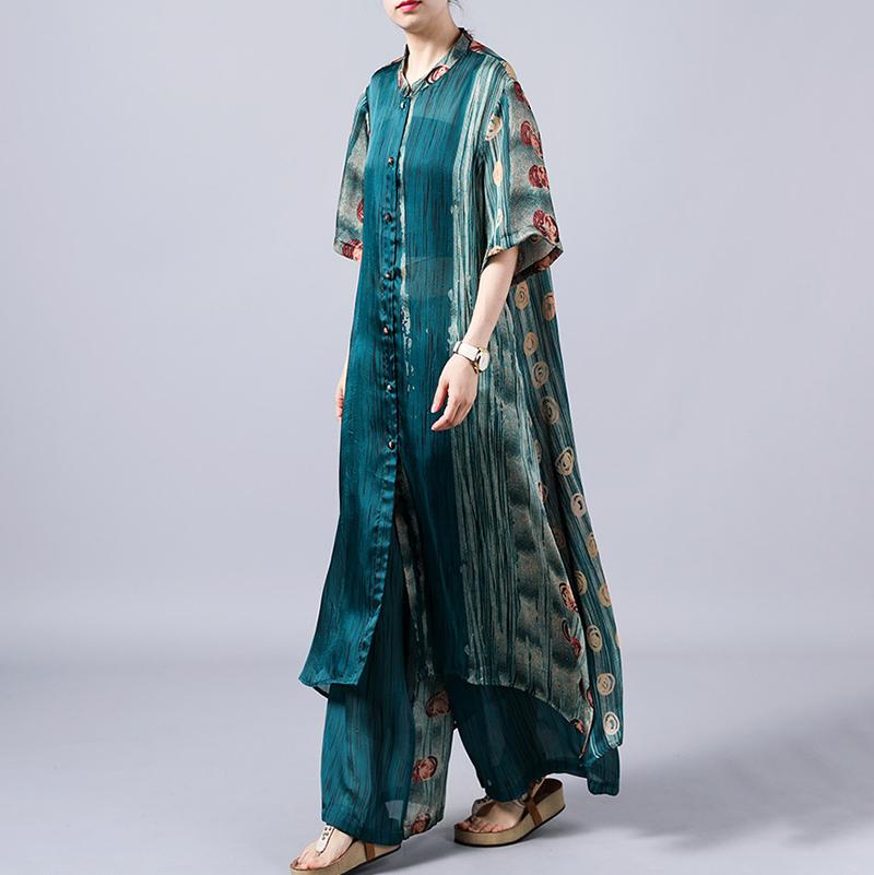 Print Short Sleeve Blouse And Wide Leg Pants