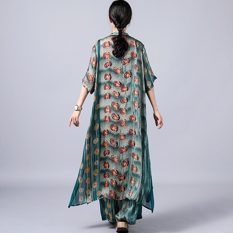 Print Short Sleeve Blouse And Wide Leg Pants