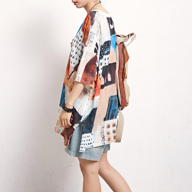 Print Short Sleeve Round Neck Casual Blouse