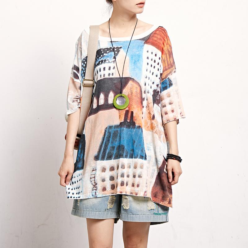 Print Short Sleeve Round Neck Casual Blouse