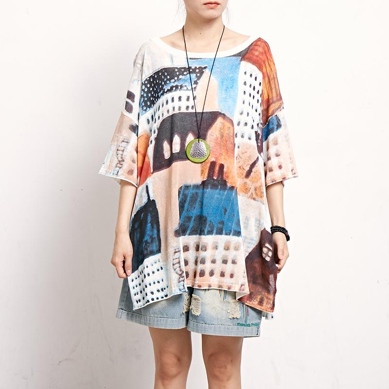 Print Short Sleeve Round Neck Casual Blouse