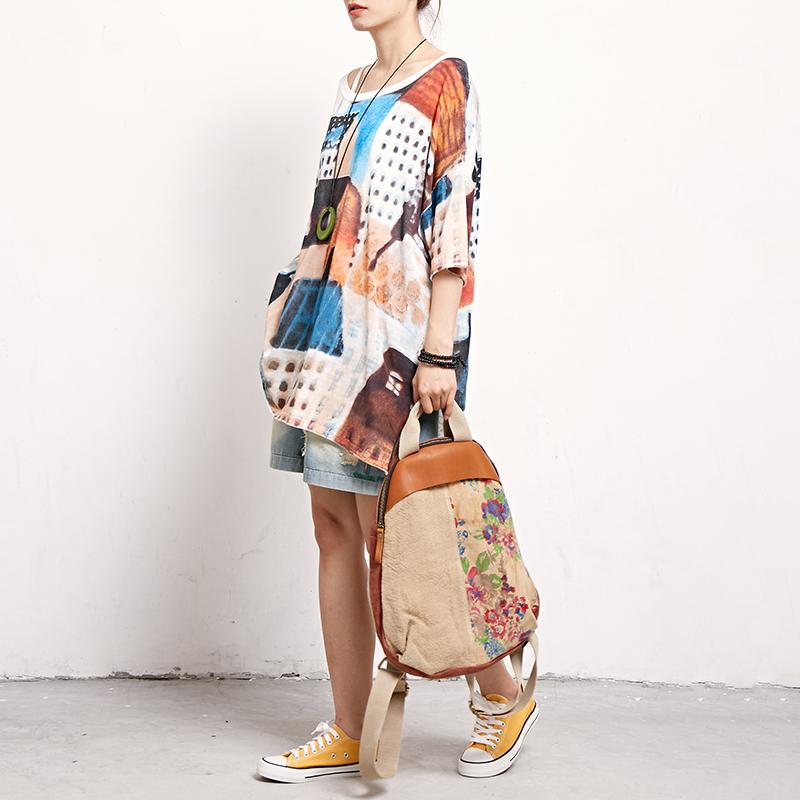 Print Short Sleeve Round Neck Casual Blouse