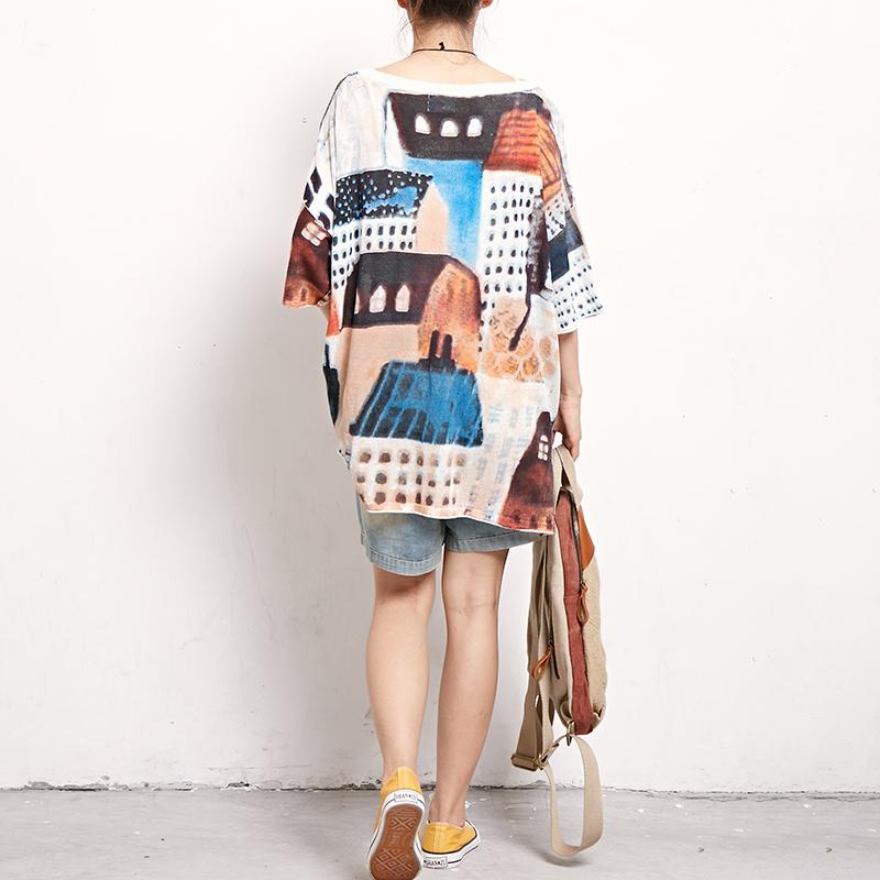 Print Short Sleeve Round Neck Casual Blouse