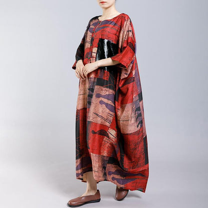 Print Short Sleeve Stand Collar Button Pockets Dress