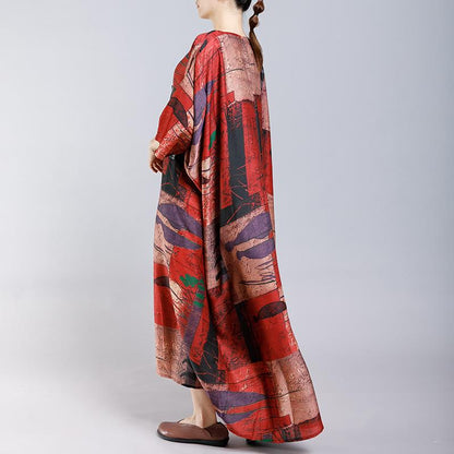Print Short Sleeve Stand Collar Button Pockets Dress