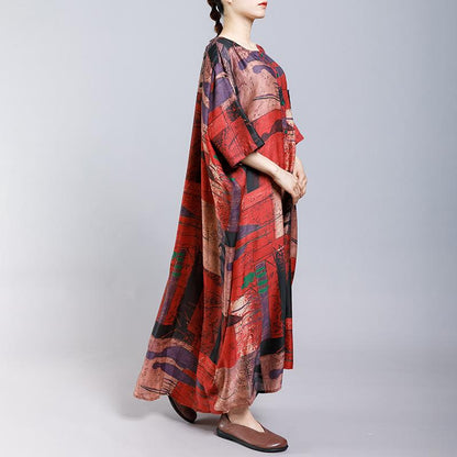 Print Short Sleeve Stand Collar Button Pockets Dress