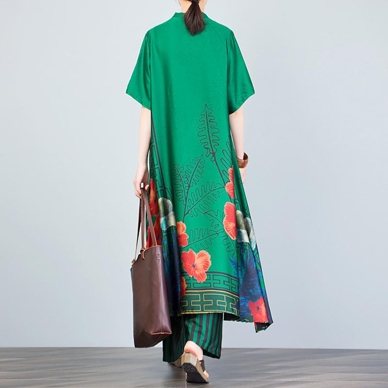 Print Spliced Short Sleeve Blouse And Wide Leg Pants