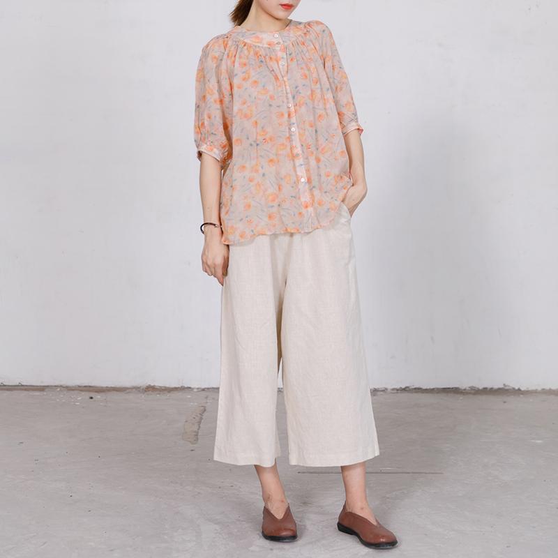 Print Stand Collar  Casual Women Blouse