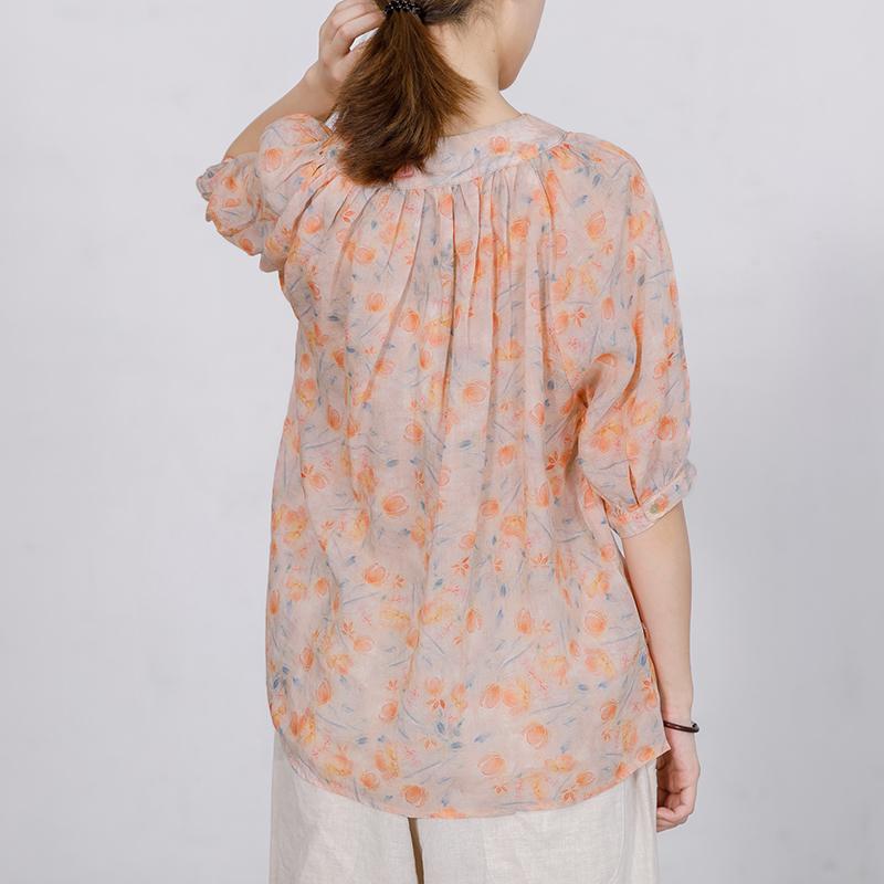 Print Stand Collar  Casual Women Blouse