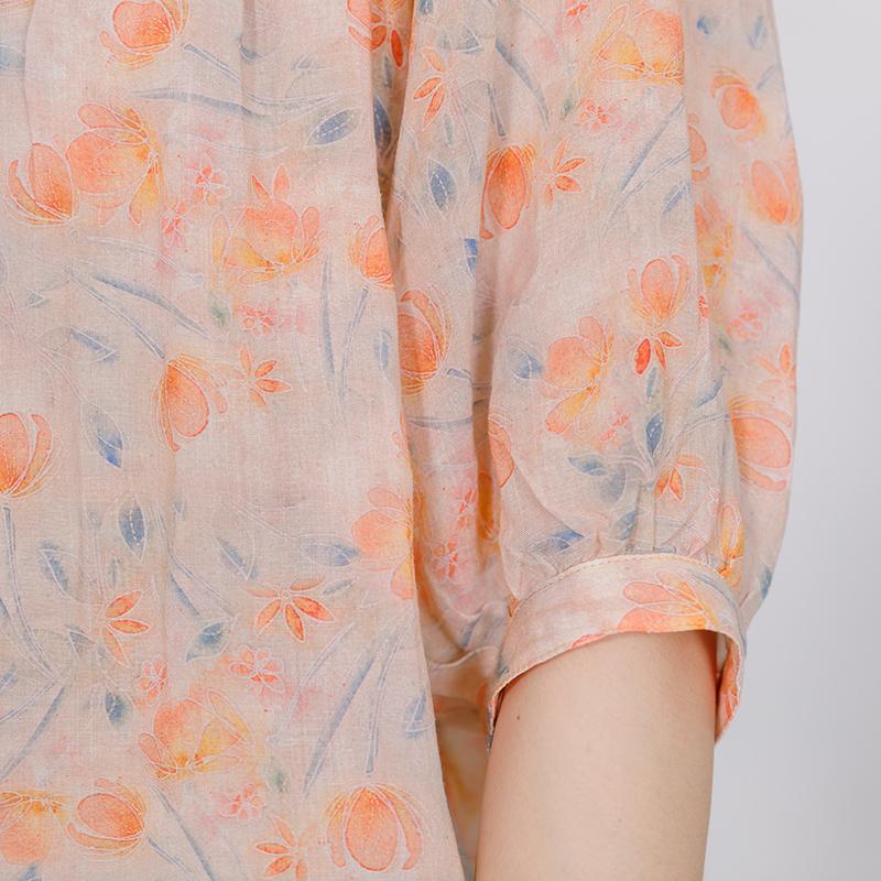 Print Stand Collar  Casual Women Blouse