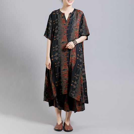 Print Stand Collar Irregular Blouse And Wide Leg Pants