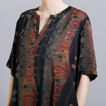 Print Stand Collar Irregular Blouse And Wide Leg Pants