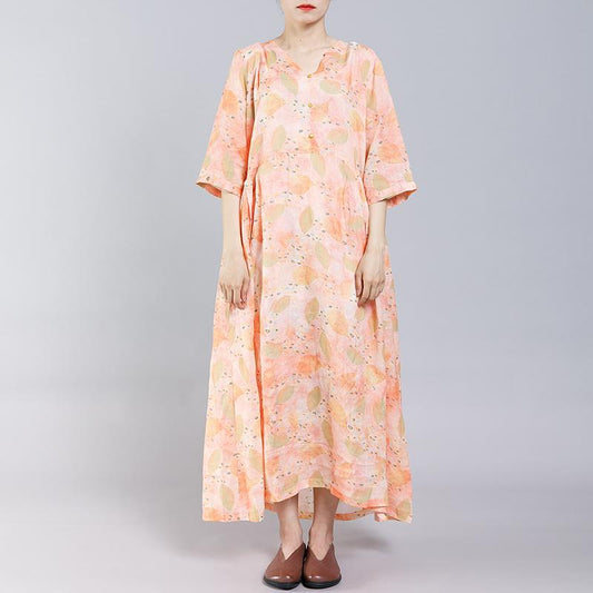 Print V-Neck Button Casual Women Dress