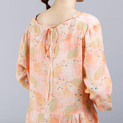 Print V-Neck Button Casual Women Dress