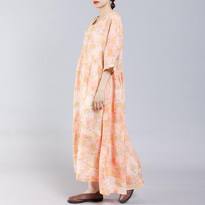 Print V-Neck Button Casual Women Dress