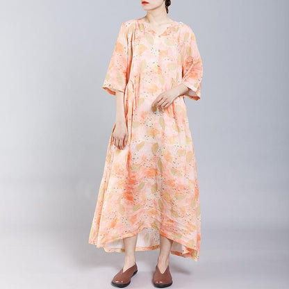 Print V-Neck Button Casual Women Dress