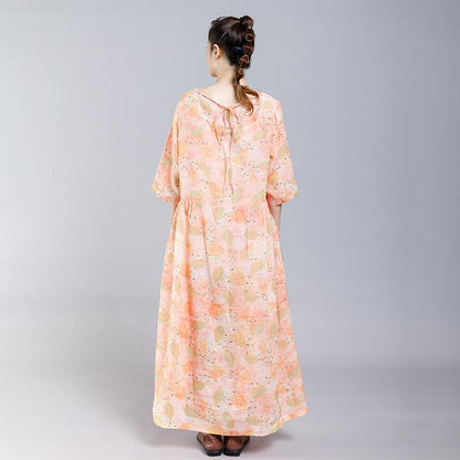 Print V-Neck Button Casual Women Dress