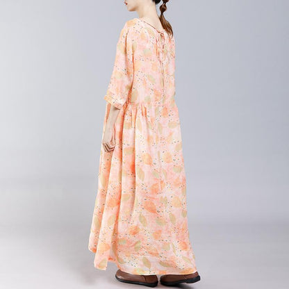 Print V-Neck Button Casual Women Dress