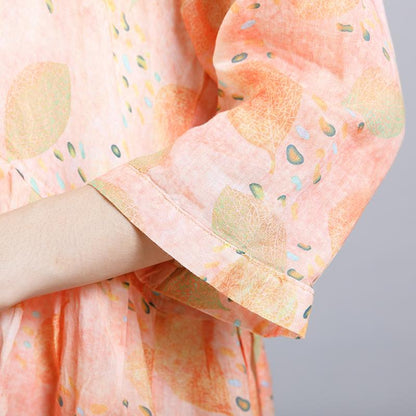 Print V-Neck Button Casual Women Dress