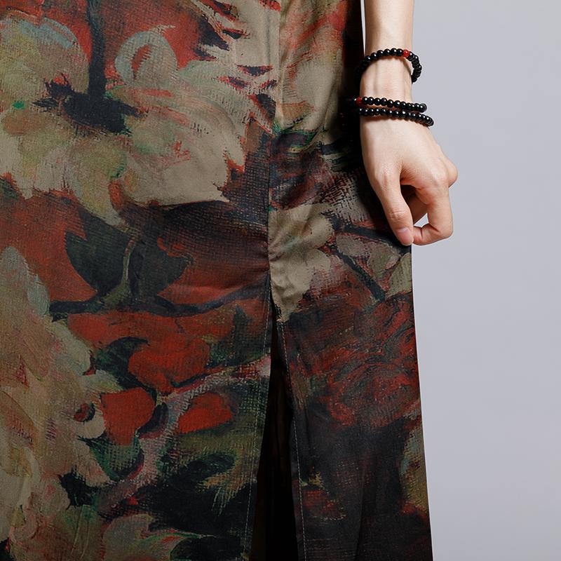 Print Vintage Short Sleeve Coat And Wide Leg Pants