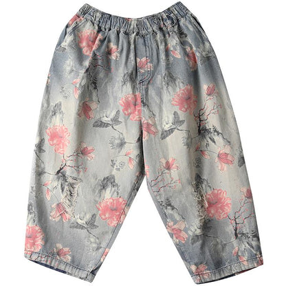 Print Washed Hole Loose Harem Jeans