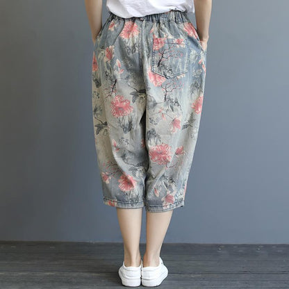 Print Washed Hole Loose Harem Jeans
