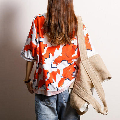 Printed And Spliced Casual Sweet T-Shirt