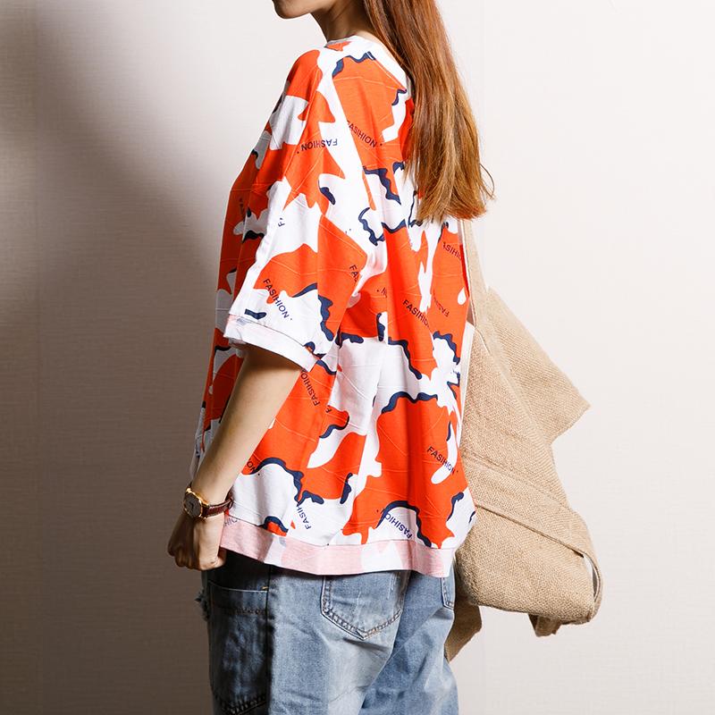 Printed And Spliced Casual Sweet T-Shirt