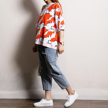 Printed And Spliced Casual Sweet T-Shirt