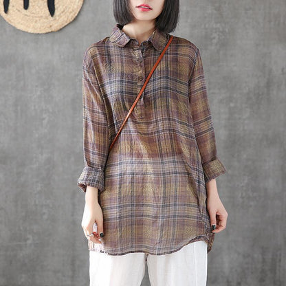 Printed Cotton Linen Long Sleeve Blouse