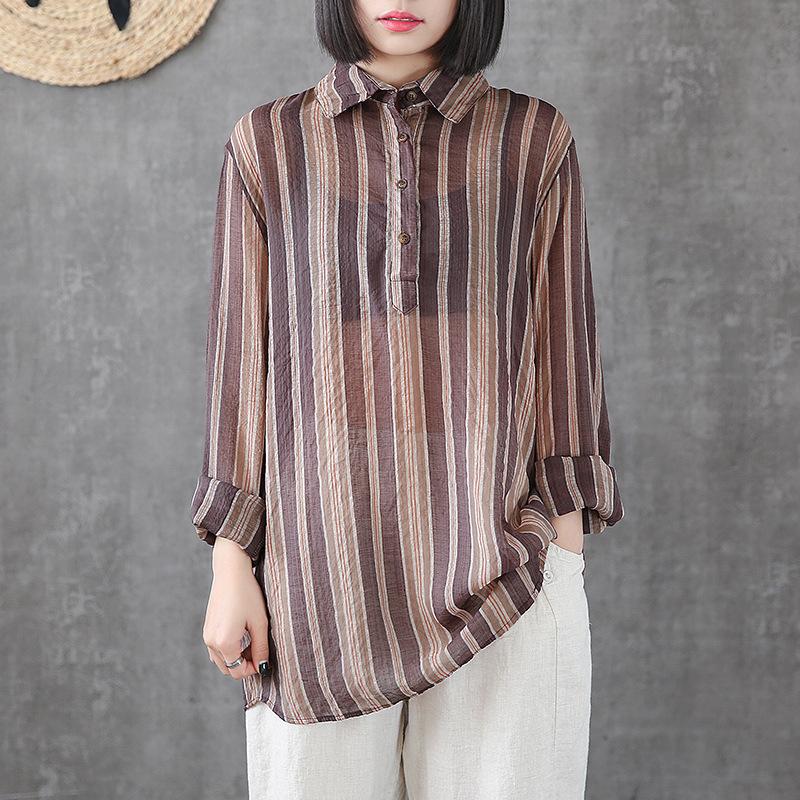 Printed Cotton Linen Long Sleeve Blouse